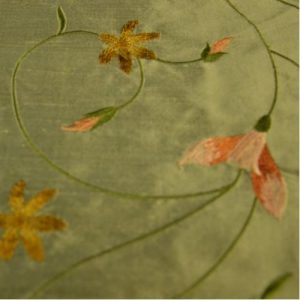 Butterfly Fabrics Floral Pattern with Curved Stems Silk Shantung Embroidery