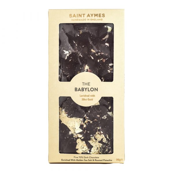 Saint Aymes The Babylon 70% Dark Chocolate Salted Pistachio & 23ct Gold Luxury Chocolate Bar