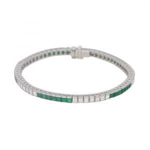 Susannah Lovis Jewellers Platinum Diamond And Emerald Line Bracelet