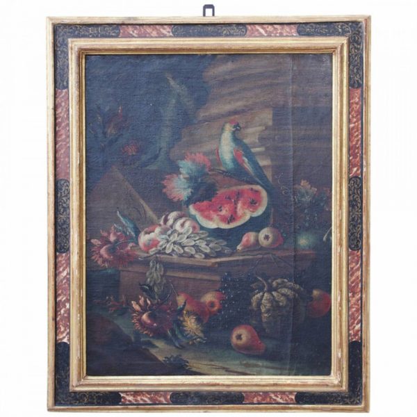 Kevin Stone Antiques Italian School 18th Century “Still Life with Bird and Fruit”