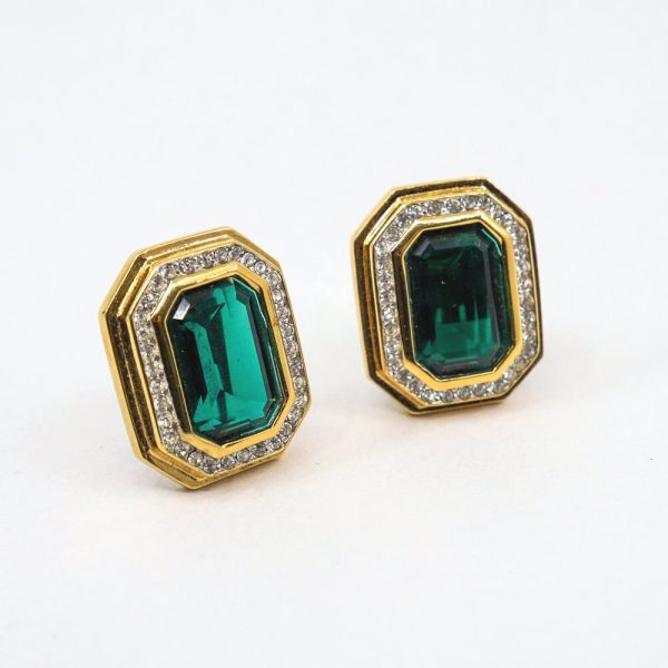 Le Grand Strip Emerald Green Diamond Cut Clip Earrings