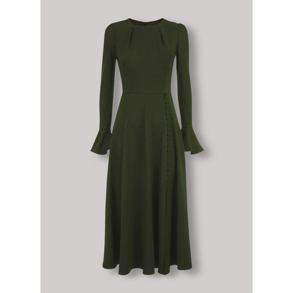 Beulah London Yahvi Olive Green Tailored Midi Dress – Cool City Guides ...