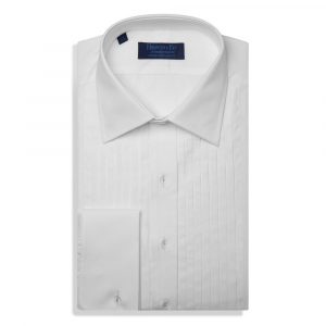 Hilditch and Key Contemporary Fit, Classic Collar, Double Cuff White Poplin Cotton Shirt with a Wide Pleated Front