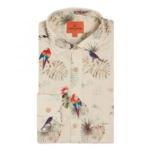 Simon Carter 'Tropical Dusk' Linen Blend Birds And Foliage Shirt