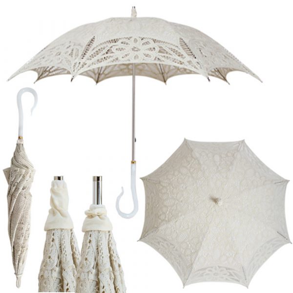 Bella Umbrella Vista Ivory Lace Parasol With Fancy Handle