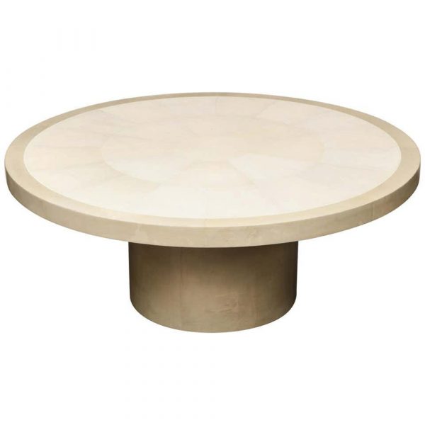 Venfield Round Genuine Shagreen Table With Bone Trim And Parchment Base